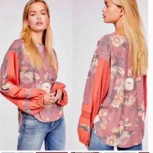 Free People Flower Patch Top Floral Thermal Balloon Sleeve XS